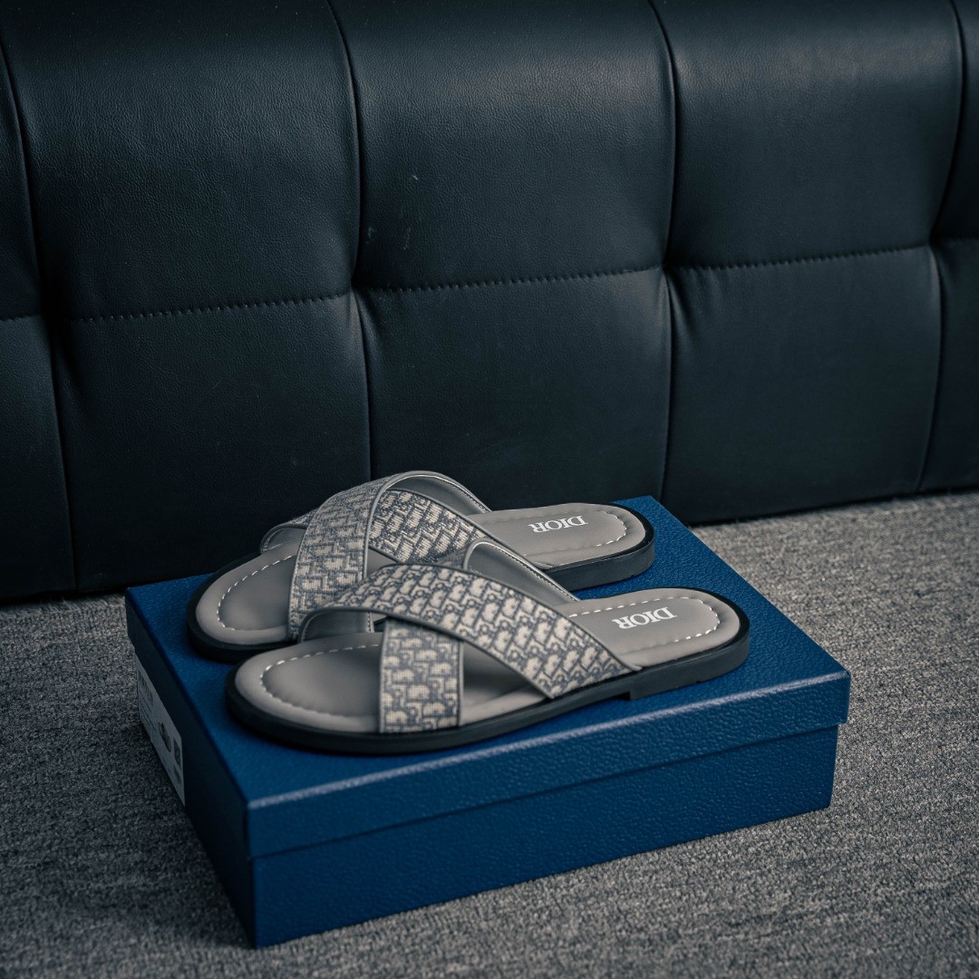 디올 Dior Alias 송아지 가죽 라운드 토우 플랫 슬리퍼 남성용 베이지 샌들